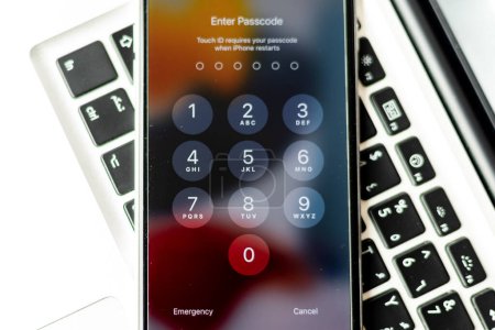 Foto de Enter Password to unlock Screen Interface of iPhone. January 23, 2023, Swat, Pakistan - Imagen libre de derechos