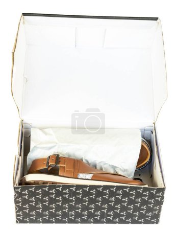 Photo for New Pakistani traditional flip flops or peshwari chappal in a box - Royalty Free Image