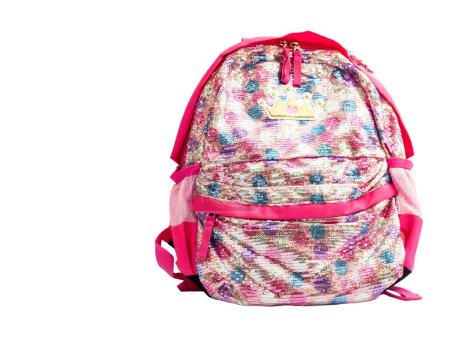 Photo for Pink school backpack on white isolated background - Royalty Free Image