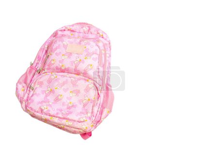 Photo for Pastel pink school bag on white isolated background. Back to school minimal concept. - Royalty Free Image
