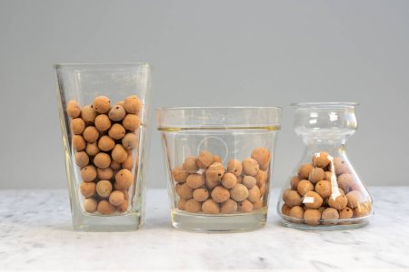 Téléchargez les photos : Boules granulométriques étendues légères en vase et pots transparents en verre - en image libre de droit