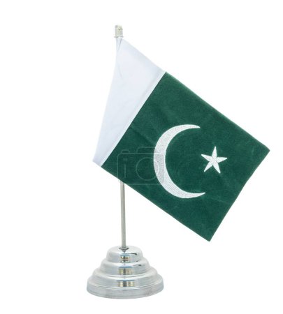Photo for Pakistan table flag on white isolated background - Royalty Free Image