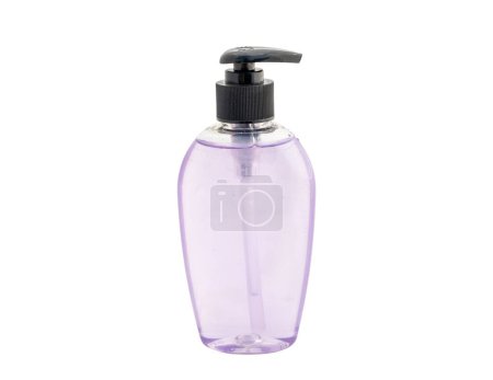 Hand sanitizer bottle with a pump dispenser isolated on a white background with copy space.