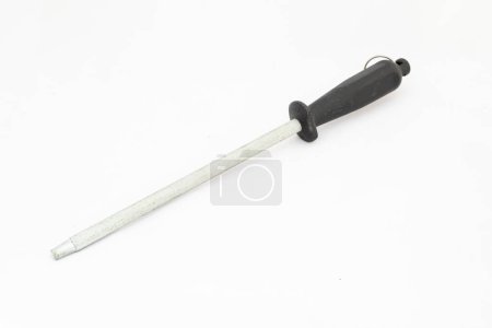 Photo for Sharpening stick with black handle isolated on white background - Royalty Free Image