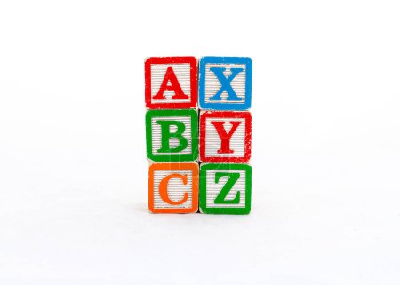 ABC and XYZ blocks stacked and isolated on white background