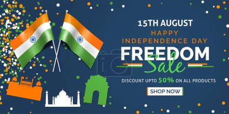 Illustration for 15th august indian independence day freedom sale banner - Royalty Free Image