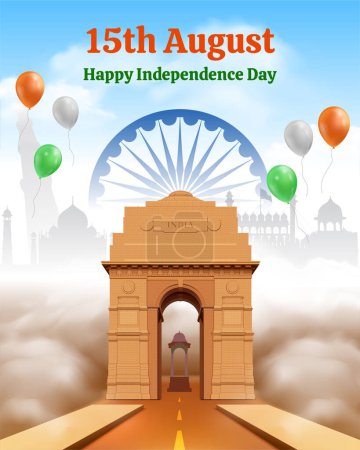 15th august happy india independence day social media post template with india gate illustration