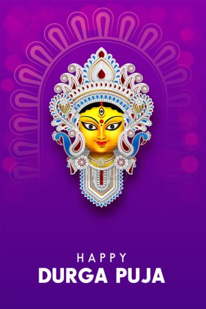 Illustration for Goddess durga face illustration happy durga puja banner social media post template design - Royalty Free Image