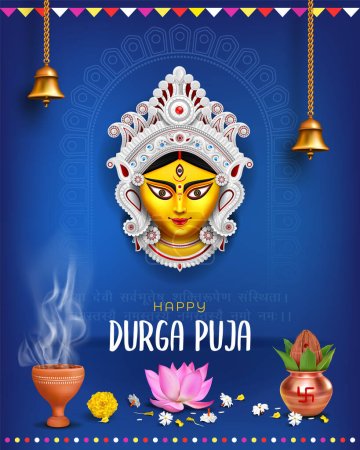 Illustration for Happy durga puja festival social media banner template design navaratri banner design with blue background - Royalty Free Image