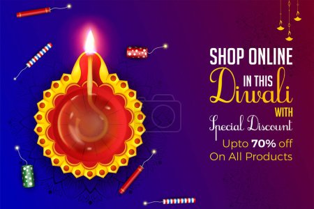 Illustration for Happy diwali online shopping promotion banner design - Royalty Free Image