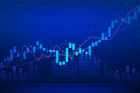 Business Financial Blue abstrakten Hintergrund mit Aufwärtstrend Candle-Stick-Muster des Aktienmarktes, Investitionswachstum Erfolg finanzieren Geschäftsdiagramm