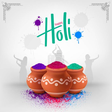 Illustration des indischen Holi-Festivals abstrakte bunte Holi Hintergrund mit blau rosa und lila Farbe Gulal Puder und Farbe Spritzfleck