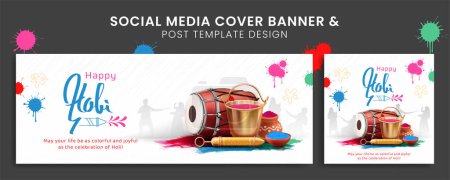 Illustration for Holi festival design with holi elements colorful splash splatter creative social media post template and cover banner - Royalty Free Image