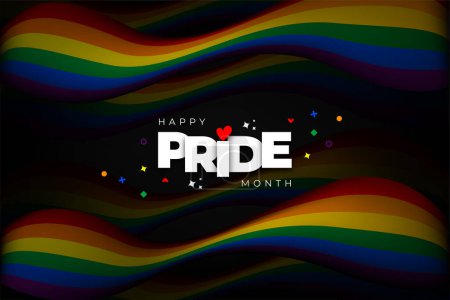 feliz orgullo mes banner, cartel, diseño de la tarjeta de felicitación con fondo de arco iris oscuro