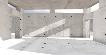 Téléchargez les photos : Intérieur vide de structure en béton avec éclairage solaire depuis le patio extérieur. Design d'intérieur. milieux intérieurs. Rendu 3d. - en image libre de droit