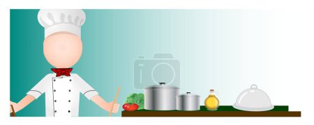 Téléchargez les photos : Chef with food bar and utensils. Gastronomy. Vector illustration. - en image libre de droit