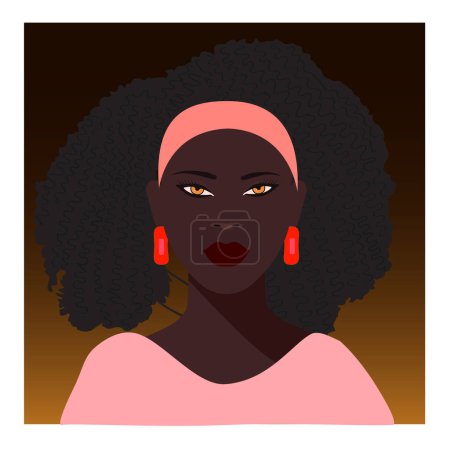 Hermosa chica afroamericana. Retrato femenino. Concepto de belleza negra. Belleza y moda. Ilustración vectorial.