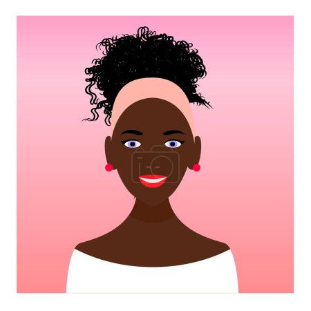Hermosa chica afroamericana con el pelo recogido. retrato femenino. Concepto de belleza negra. Belleza y moda. ilustración vectorial