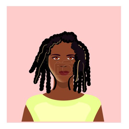 Illustration for Portrait of a cute afro american girl with gorgeous hair with faded locks. Female portrait. Black beauty concept. Beauty and fashion. Vector illustration - Royalty Free Image