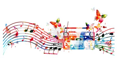 Retro style radio in rainbow colors isolated on white background. Vintage radio receiver vector illustration