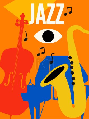 Illustration for Colorful musical instruments bundle. Vector illustration. Instruments collection poster for live concert events. Jazz music festivals and shows banner. Performances, party flyer - Royalty Free Image