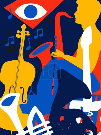 Illustration for Colorful musical instruments bundle. Vector illustration. Instruments collection poster for live concert events. Jazz music festivals and shows banner. Performances, party flyer - Royalty Free Image