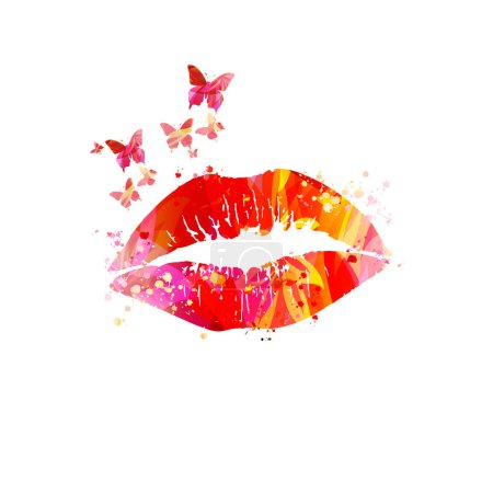 Ilustración de Watercolor lips with butterflies vector illustration - Imagen libre de derechos