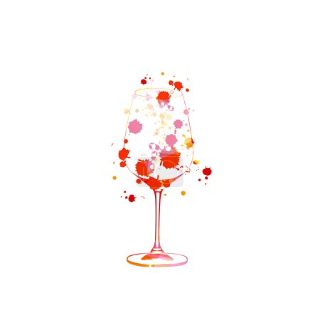 Téléchargez les illustrations : Illustration vectorielle de verre à vin avec éclaboussures de peinture sur fond blanc - en licence libre de droit