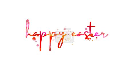 Illustration for Happy Easter calligraphy art banner. Script font decorative message for Easter celebration. Greeting card inscription for Eastertime. Vector illustration - Royalty Free Image