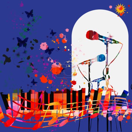 Téléchargez les illustrations : Illustration vectorielle de thème musical coloré lumineux - en licence libre de droit