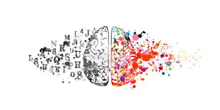 Colorful human brain with numbers isolated vector background. Numerical operations, calculations, brainstorming, and arithmetic in cortex. Education and learning concept