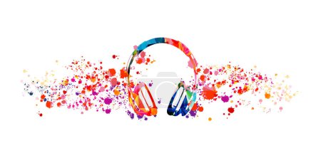 Colorful creative headphones isolated. Earphones with blots and splatter vector. Gadget and technology concept. Listening music, leisure and entertainment time. Design for concert, party and events