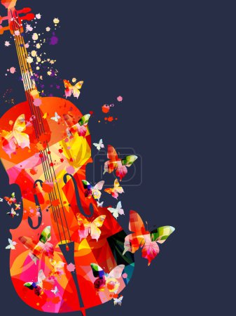 Téléchargez les illustrations : Violoncelle coloré avec notes de musique - en licence libre de droit