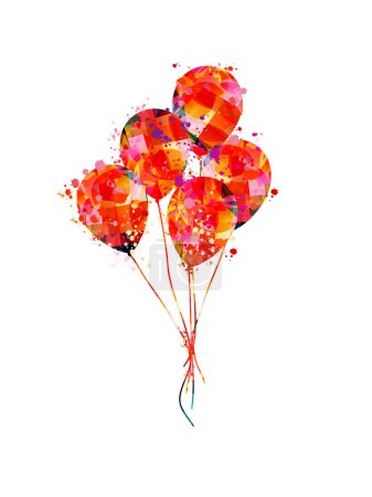 Téléchargez les illustrations : Bouquet coloré de ballons d'anniversaire volant pour la fête et les célébrations - en licence libre de droit