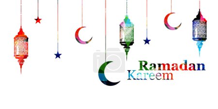 Illustration for Ramadan Kareem colorful inscription. Religious template - Royalty Free Image