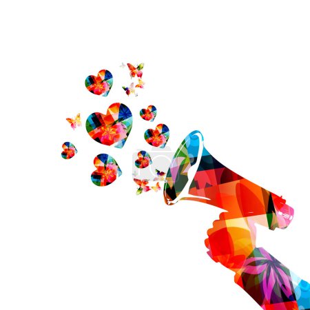 Ilustración de Colorido megáfono con corazones. Ilustración vectorial - Imagen libre de derechos