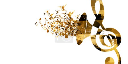 Illustration for Creative music style template vector illustration, golden gramophone with music staff and notes background. - Royalty Free Image
