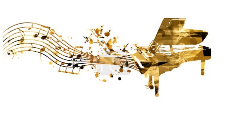 Illustration for Golden music notes. Music background. Music instrument poster with music notes. - Royalty Free Image