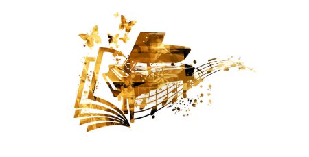 Illustration for Golden music notes. Music background. Music instrument poster with music notes. - Royalty Free Image