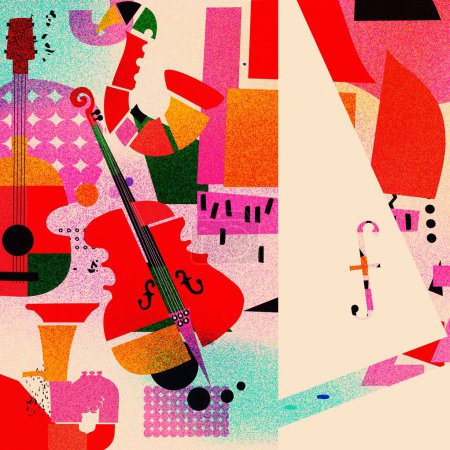 Illustration for Abstract Music Background, vector illustration. Collage with musical instruments. - Royalty Free Image