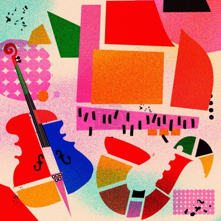 Ilustración de Fondo musical abstracto, ilustración vectorial. Collage con instrumentos musicales. - Imagen libre de derechos