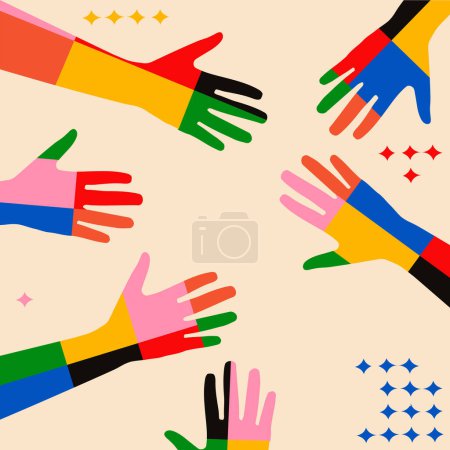 Colorful human hands isolated vector illustration. Charity and help, volunteerism, social care and community support concepts.