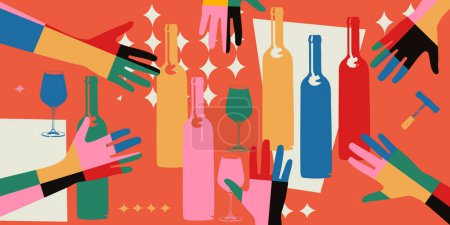 Illustration for Colorful design with bottles and glasses. - Royalty Free Image