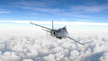 Militar aircraft flying over the clouds 