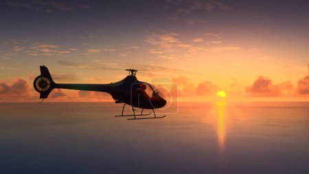 Photo for Helicopter flying over the amazing sunset - Royalty Free Image