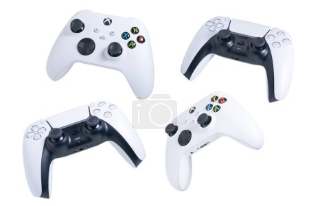 Téléchargez les photos : Xbox and Playstation controllers for cropping 3D illustration - en image libre de droit