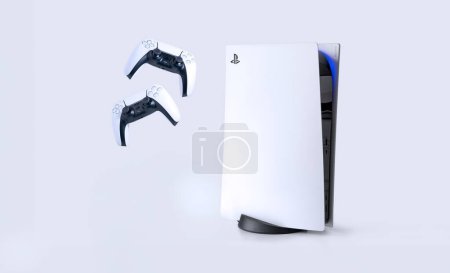 Foto de Controladores White Playstation 5 y Dual Sense - Ilustración 3D, 20 Sep, 2023, Sao Paulo, Brasil. - Imagen libre de derechos