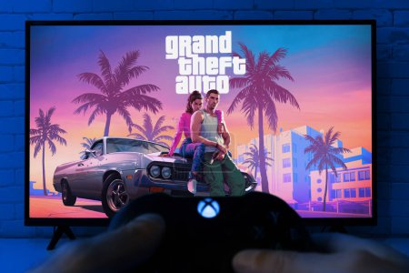 Photo for Playing GTA VI with Xbox  controller, 15 Dez, 2023, Sao Paulo, Brazil. - Royalty Free Image