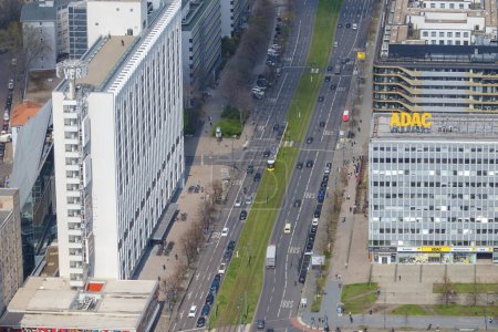Photo for Berlin, Germany - April 19, 2023 : Aerial view of the ADAC, the general German automobile club, which provides roadside assistance in Berlin Germany - Royalty Free Image