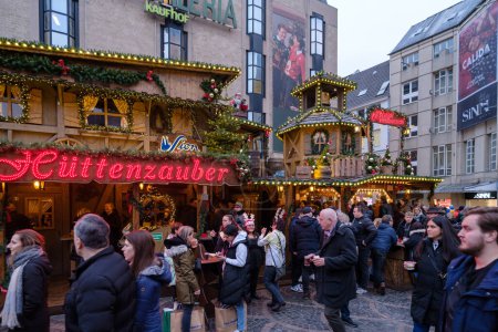 Photo for Bonn, Germany - December 16, 2023 : People walking around the traditional  and picturesque Christmas Market in Bonn Germany - Royalty Free Image